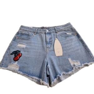 CALI 1850 distressed high rise‎ Cherry Raw Hem mom Jean shorts plus size 18 new